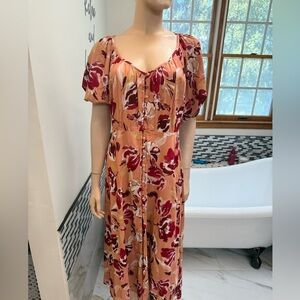 Free People Bijou Floral Midi Dress, Blush/ Burgundy, Small